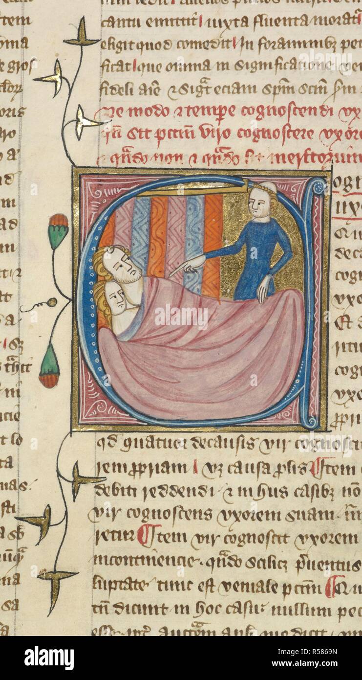 Un homme s'adressant à un couple au lit. Moralia dans Job, parties 4 à 6 livres (17-35). L'Angleterre, S. (Cirencester ou Bradenstoke ?) ; 2e moitié du 12e siècle. Source : Royal 6 E. IV, vol.2, f.323. Auteur : GRÉGOIRE LE GRAND. Banque D'Images