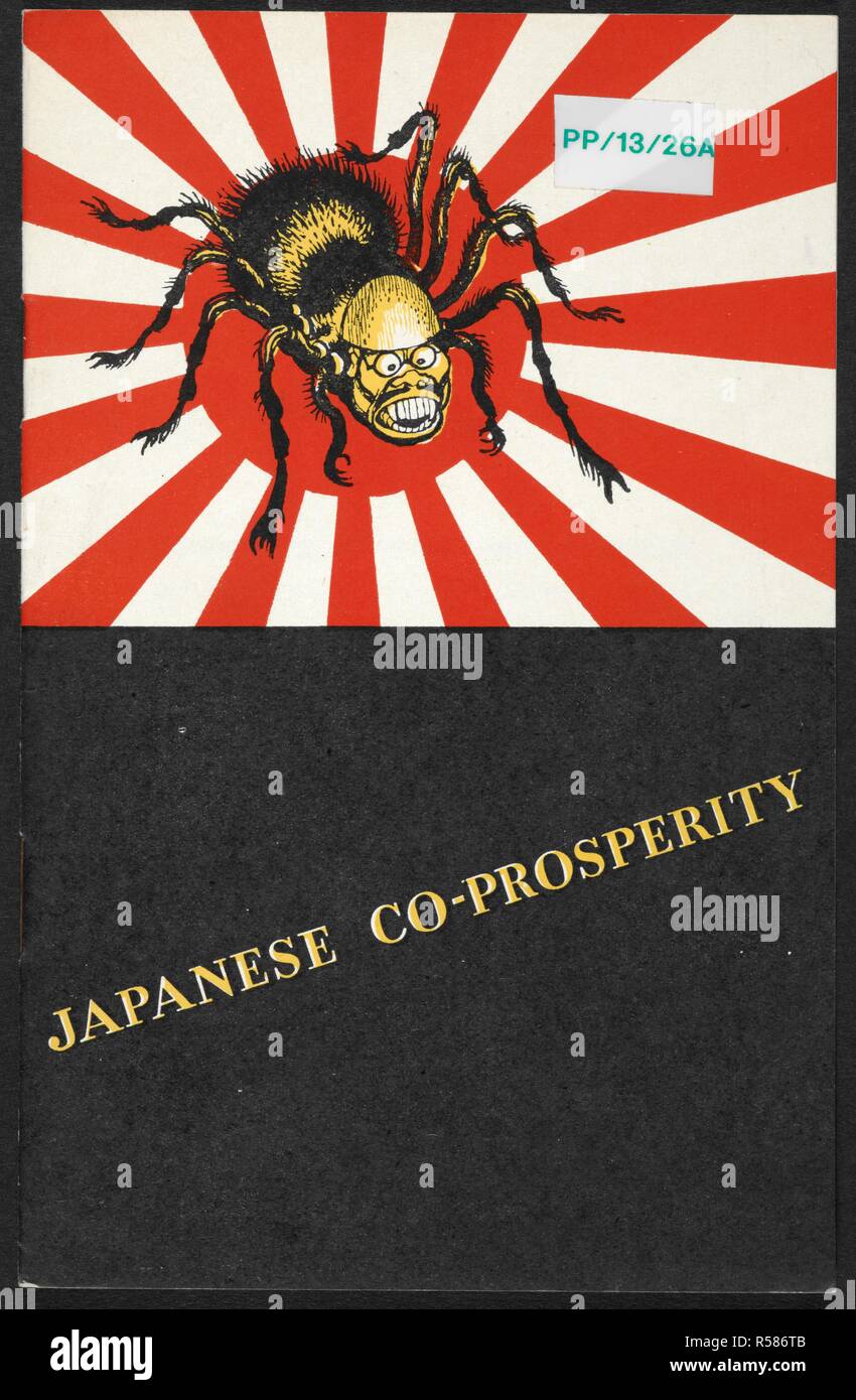 'Co-prospérité". Les Japonais dépeint comme une araignée, contre le drapeau. [British Library Bureau central d'information archive.]. Ministère de l'information. 1930/40's. Source : PP/13/26A. Banque D'Images