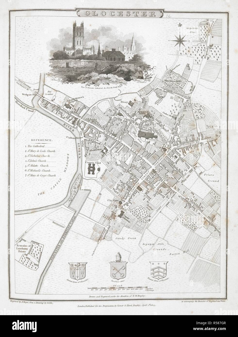 Un plan de Gloucester. Glocester. L'échelle, 1320 pieds[  = 48 mm.] ... Gravée par J. Roper, d'après un dessin de G. Cole ... 1805. Londres : Vernor, Hood, et Sharpe, 1810. Source : Maps 11.b.3, page 71. Langue : Anglais. Banque D'Images