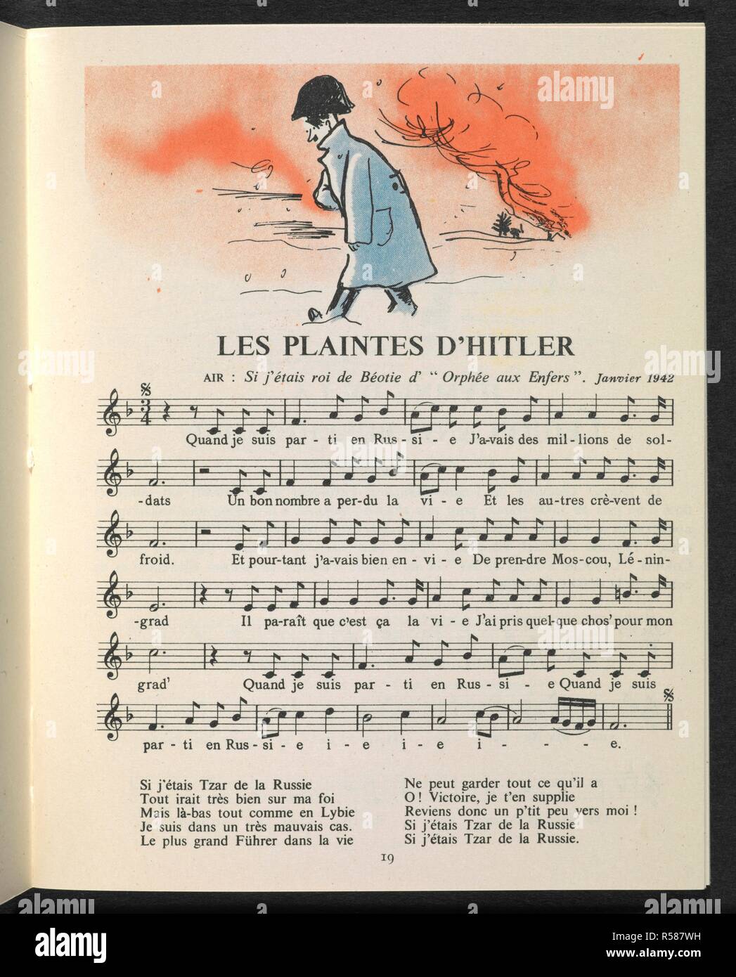 Les plaintes d'Hitler". Une partition de musique. Adolf Hitler représenté que Napoléon Bonaparte, en Russie. . [Une collection de brochures et magazines initiée par l'intelligence politique Ministère des affaires étrangères, le Bureau de la guerre de l'information, États-Unis et la guerre psychologique de la Cour suprême siège, Allied Expeditionary Force et abandonné par les avions basés au Royaume-Uni durant la Seconde Guerre mondiale en Belgique, Channel Islands, Danemark, France, Allemagne, Hollande, Italie, Luxembourg, Norvège et Pologne à des fins de propagande, avec un index.]. Brita grand Banque D'Images