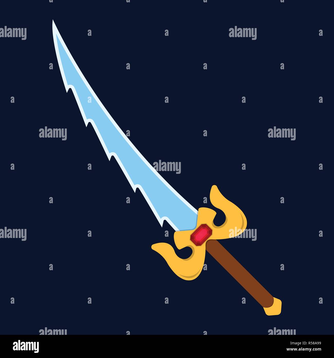 Icône de l'épée. Label de la fantaisie et de l'arme médiévale. Style de dessin animé. Logo d'illustration vectorielle. Illustration de Vecteur