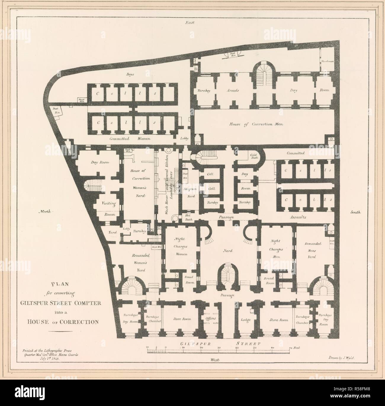 Plan pour la conversion de Giltspur Street compter dans une maison de  correction. Plan pour la conversion de Giltspur Street compter dans une  maison de correction. Londres, 1849. Source : Maps.Crace.port.8,86. Langue :