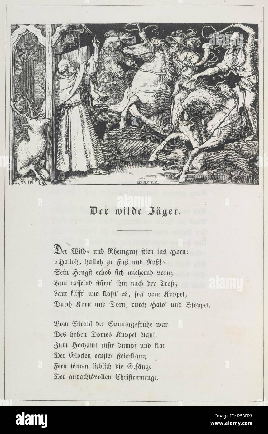 Le huntsman sauvages. Deutsches Balladenbuch. Mit Holzschnitten nach Zei. Leipzig, 1852. Source : 11521.g.1, 54. Langue : Allemand. Auteur : Pluddemann, H. F. Banque D'Images