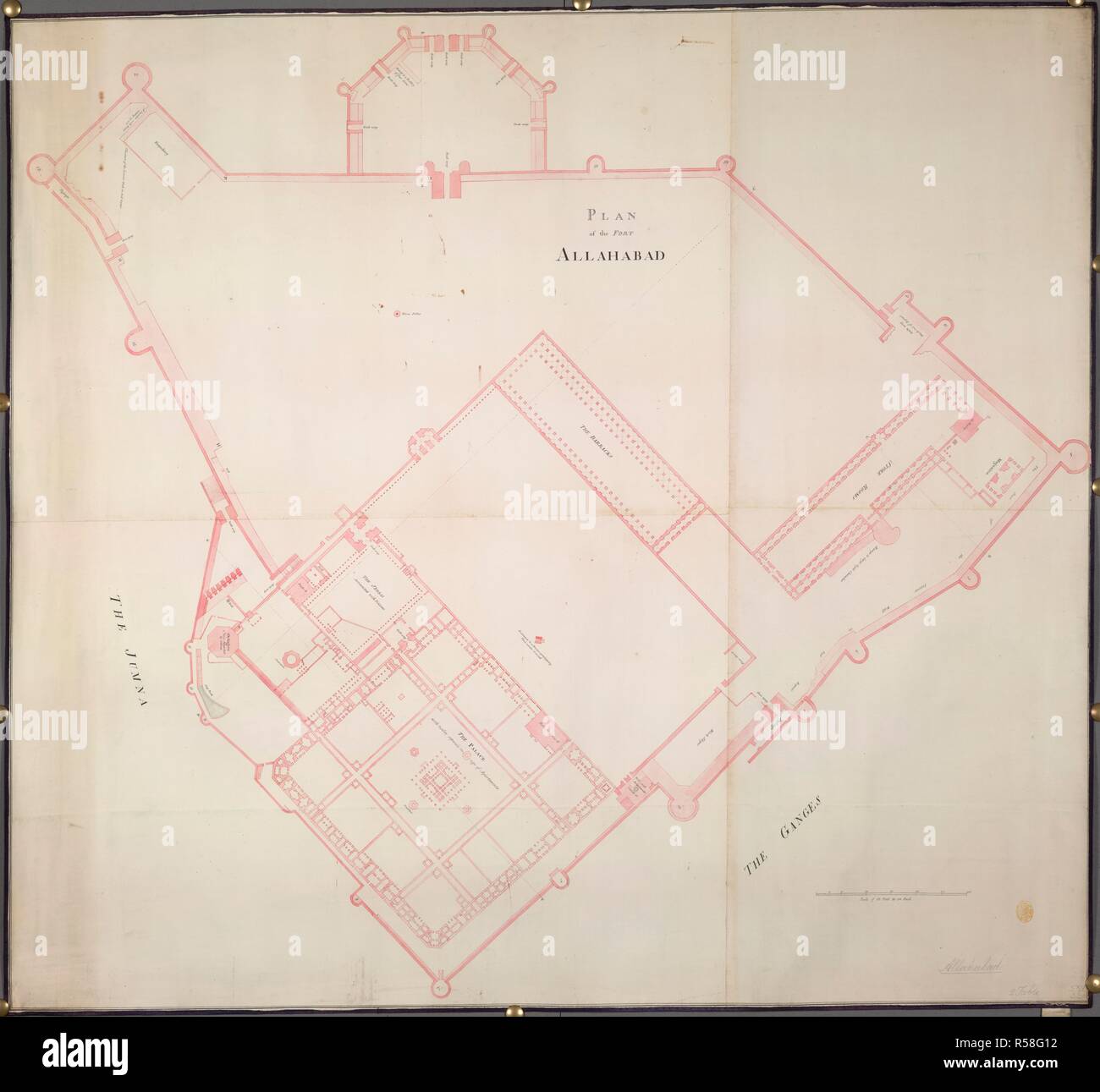 Un plan du Fort d'Allahabad. Un plan de 'le Fort d'Allahabad ;' tiré sur une échelle de 50 pieds pour un pouce. ca. 1770-1790. Source : Maps K.Haut.115,53. Banque D'Images
