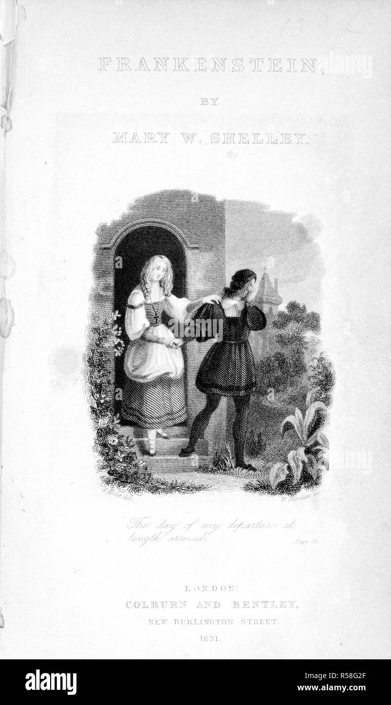 Frankenstein. Frankenstein, ou le Prométhée moderne. [Un autre message. 1831. Le jour de mon départ à l'arrivée de longueur". Image prise de Frankenstein, ou le Prométhée moderne. [Une autre édition.]. Publié initialement en 1831. produits/ . Source : 1153.a.9.(1), page de titre. Langue : Anglais. Auteur : Shelley, Mary Wollstonecraft. Holst, T. Banque D'Images