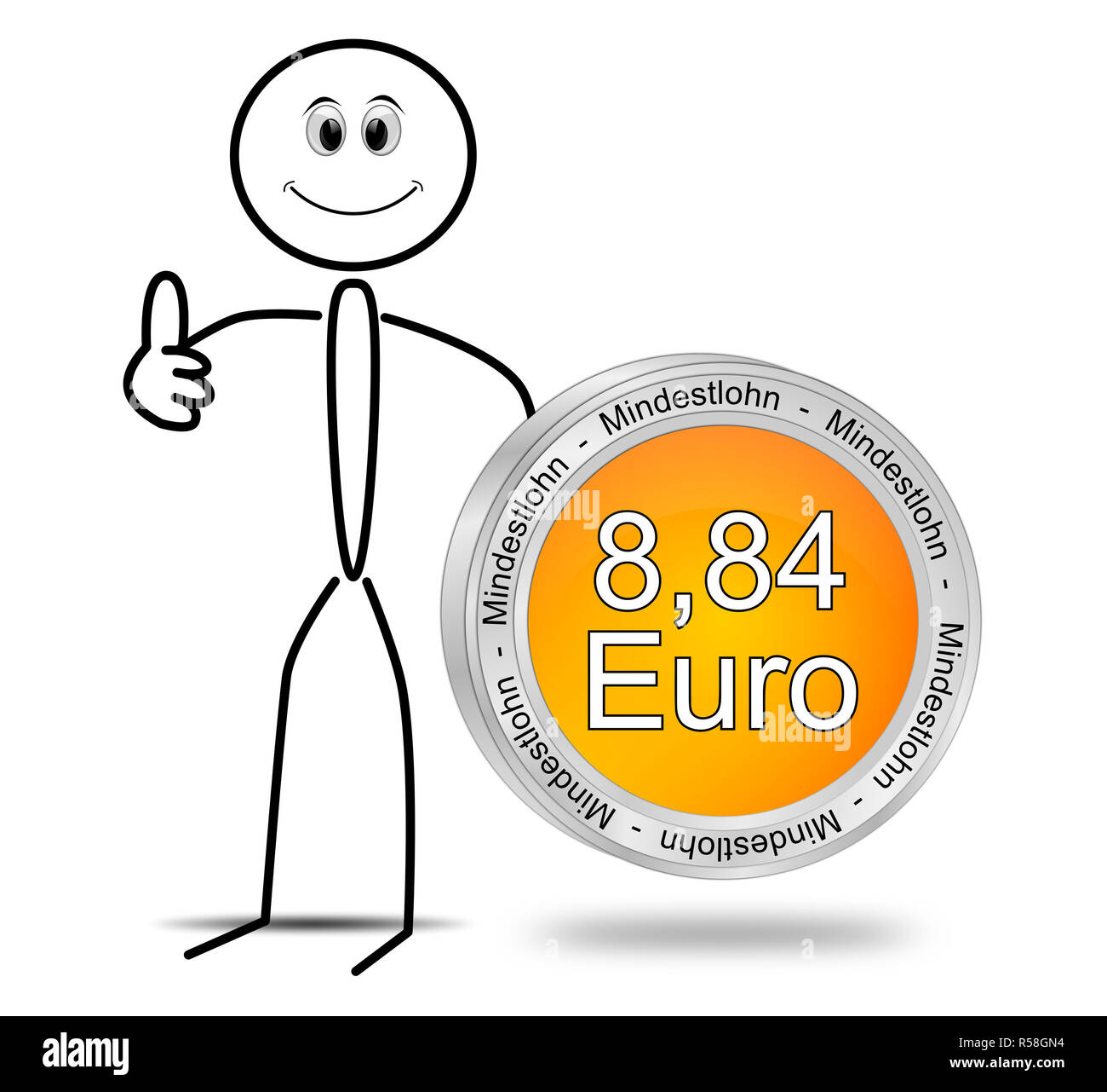 Stickman avec 8,84 euros salaire minimum - en allemand - 3D illustration Banque D'Images