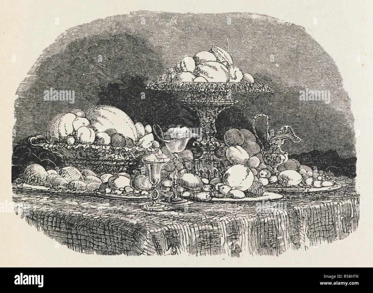 Une table chargée de nourriture. La veille de St Agnes ... Illustré par E. H. Wehnert. Londres : Sampson Low & Co., [1875]. Source : 11649.de.24. Auteur : Keats, John. Banque D'Images