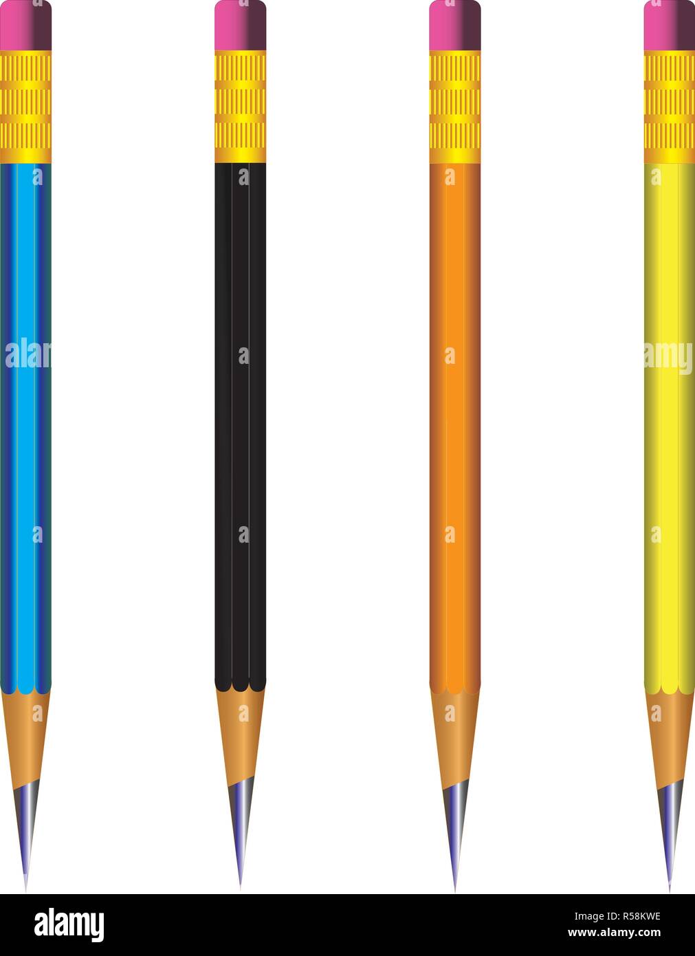 Vecteur d'entraîner avec la gomme crayon bien aiguisé sur fond blanc avec 3D réaliste avec la gomme crayons en bois sur fond blanc.Vector illustration Illustration de Vecteur