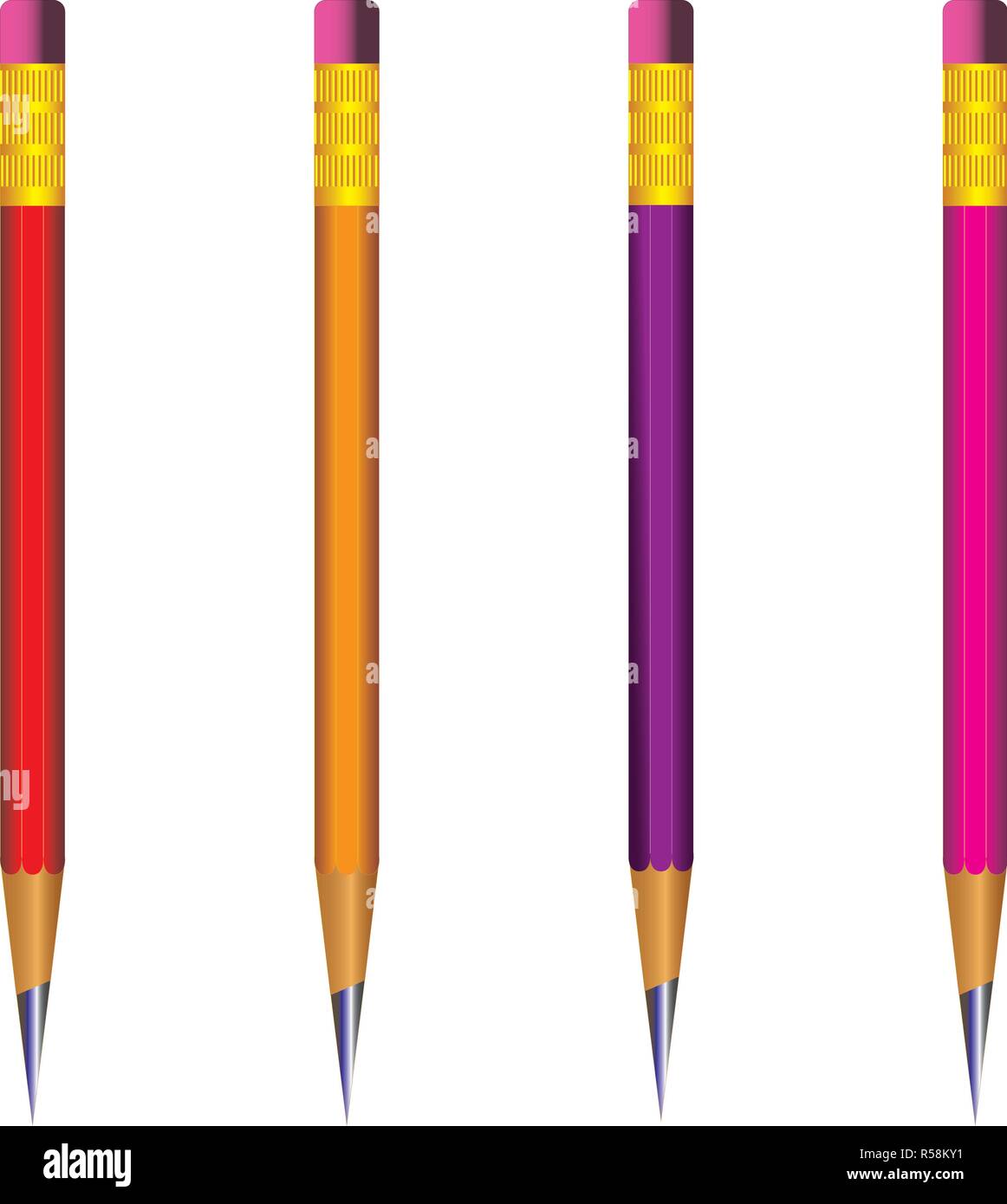 Vecteur d'entraîner avec la gomme crayon bien aiguisé sur fond blanc avec 3D réaliste avec la gomme crayons en bois sur fond blanc.Vector illustration Illustration de Vecteur