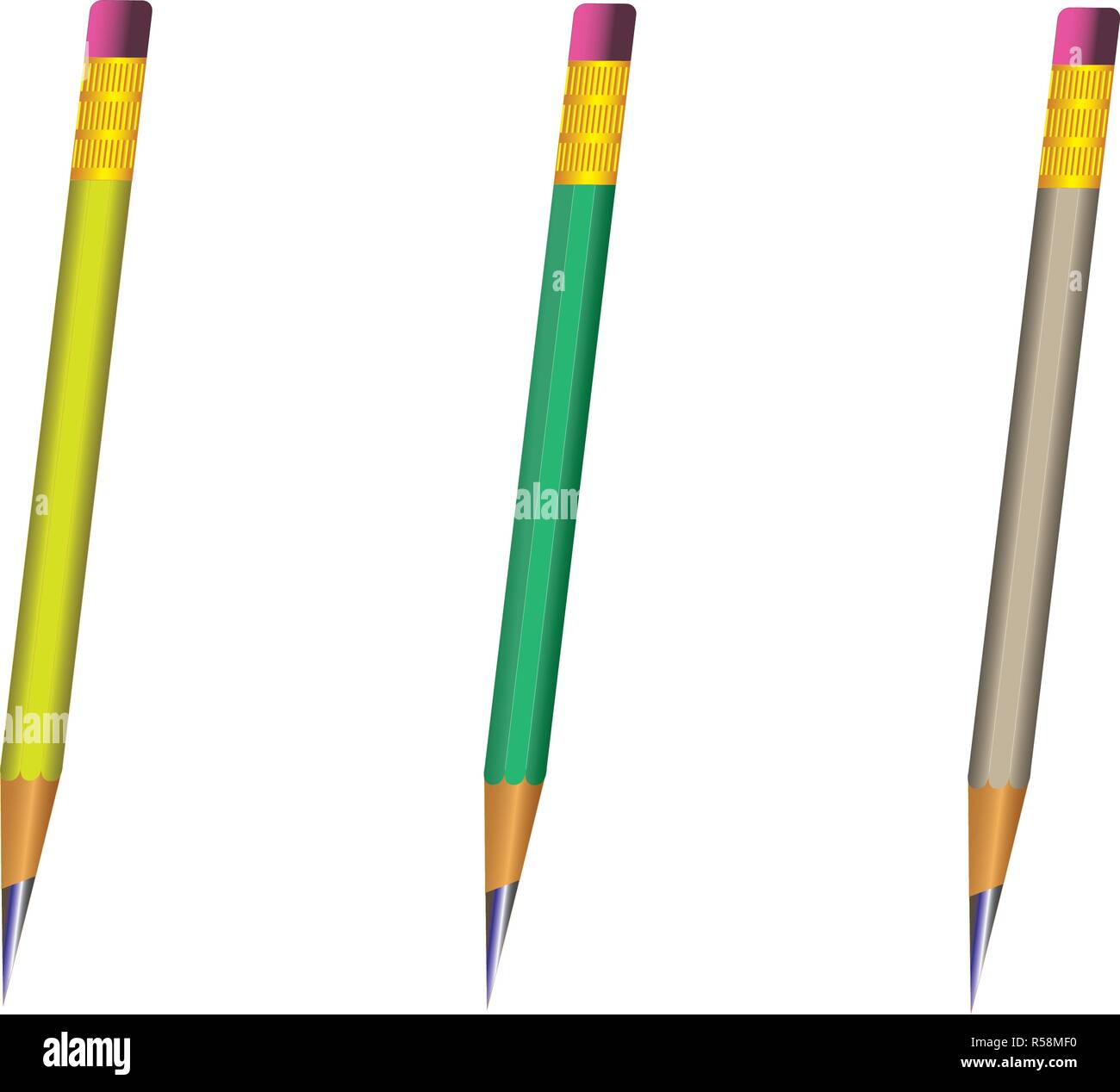 Vecteur d'entraîner avec la gomme crayon bien aiguisé sur fond blanc avec 3D réaliste avec la gomme crayons en bois sur fond blanc.Vector illustration Illustration de Vecteur