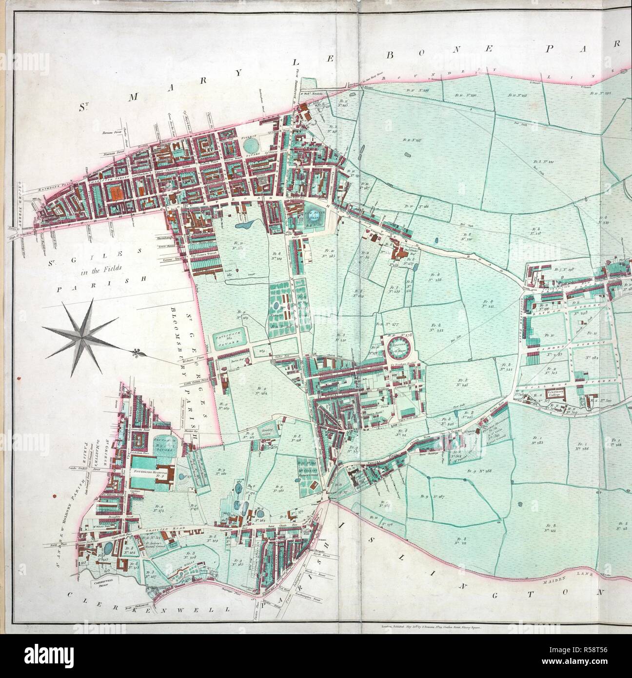 La paroisse de St Pancras. Une carte de la paroisse de Saint Pancras. Londres : J. Tompson, 1804. Une carte de la paroisse de Saint Pancras. Source : Maps.K.Haut.28.16.a,. Langue : Anglais. Banque D'Images