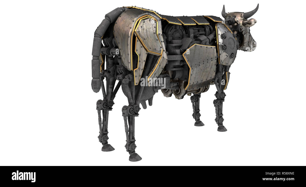 Robot mécanique en stiunk sur style vache un cas isolé sur fond blanc. 3d  illustration Photo Stock - Alamy