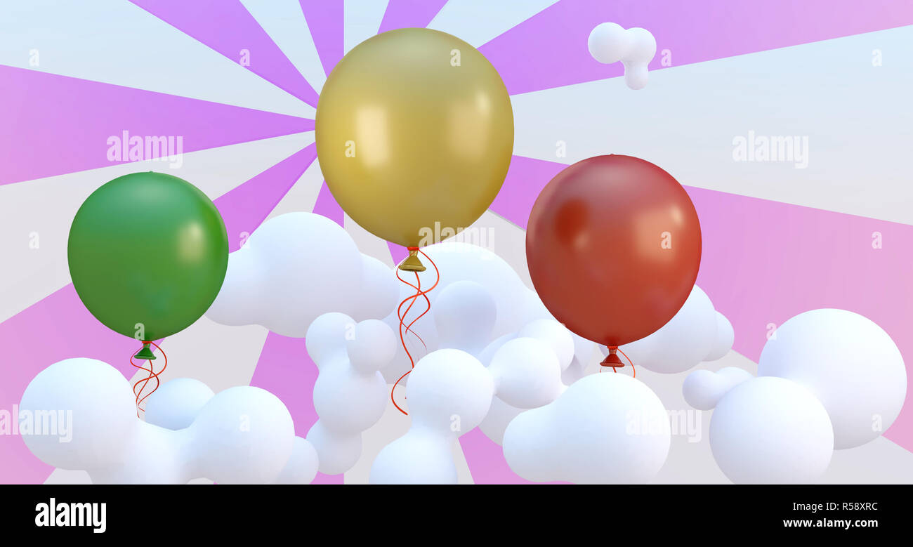 Rendu 3D Illustration. Ballons dans le ciel. Banque D'Images