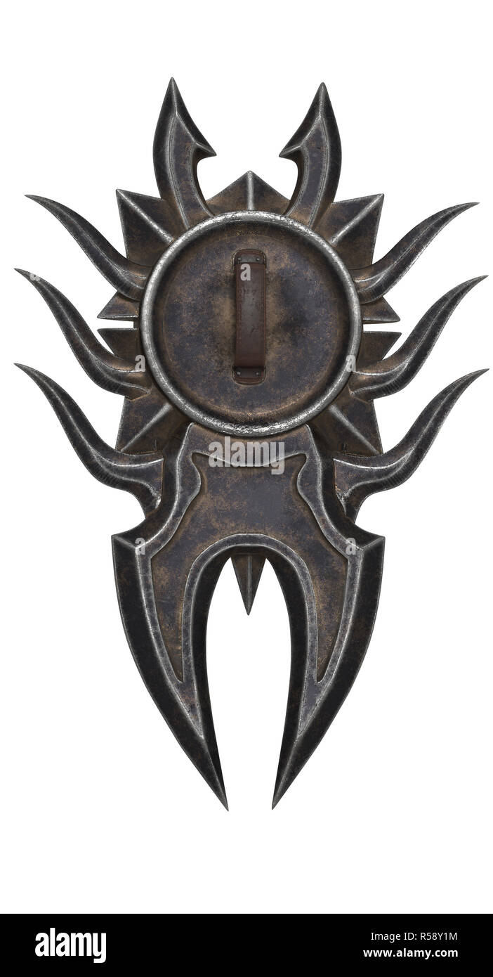 Fantasy black shield avec crampons sur un fond isolé. 3d illustration Banque D'Images