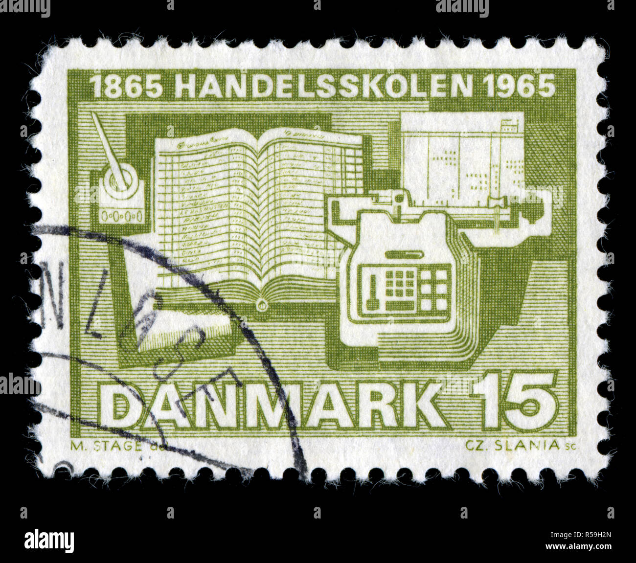 Timbre-poste du Danemark dans la première école de commerce série émise en 1965 Banque D'Images