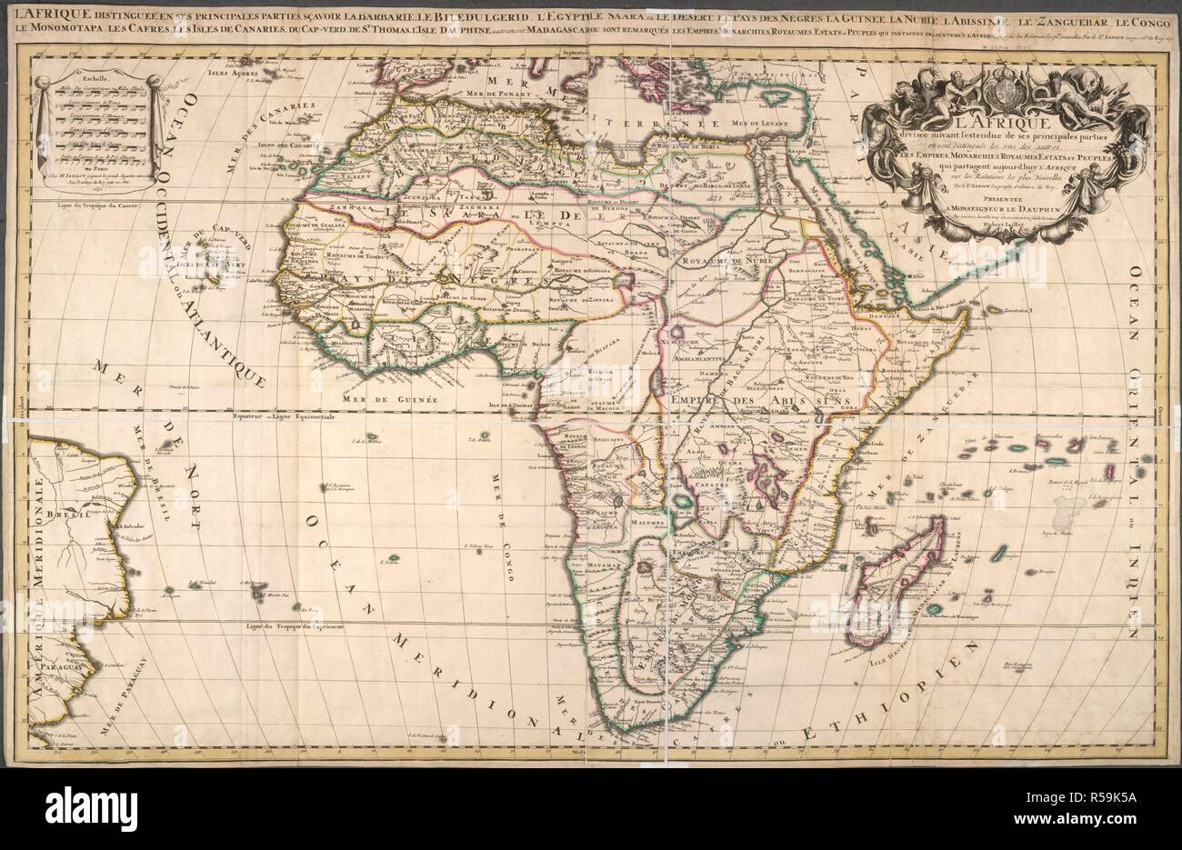 Une carte de l'Afrique, du vers 1700. L'Afrique en distingueÌe ses principales parties ... par Sanson. [Paris], [1700 ?]. Source : Maps*63510.(35). Banque D'Images
