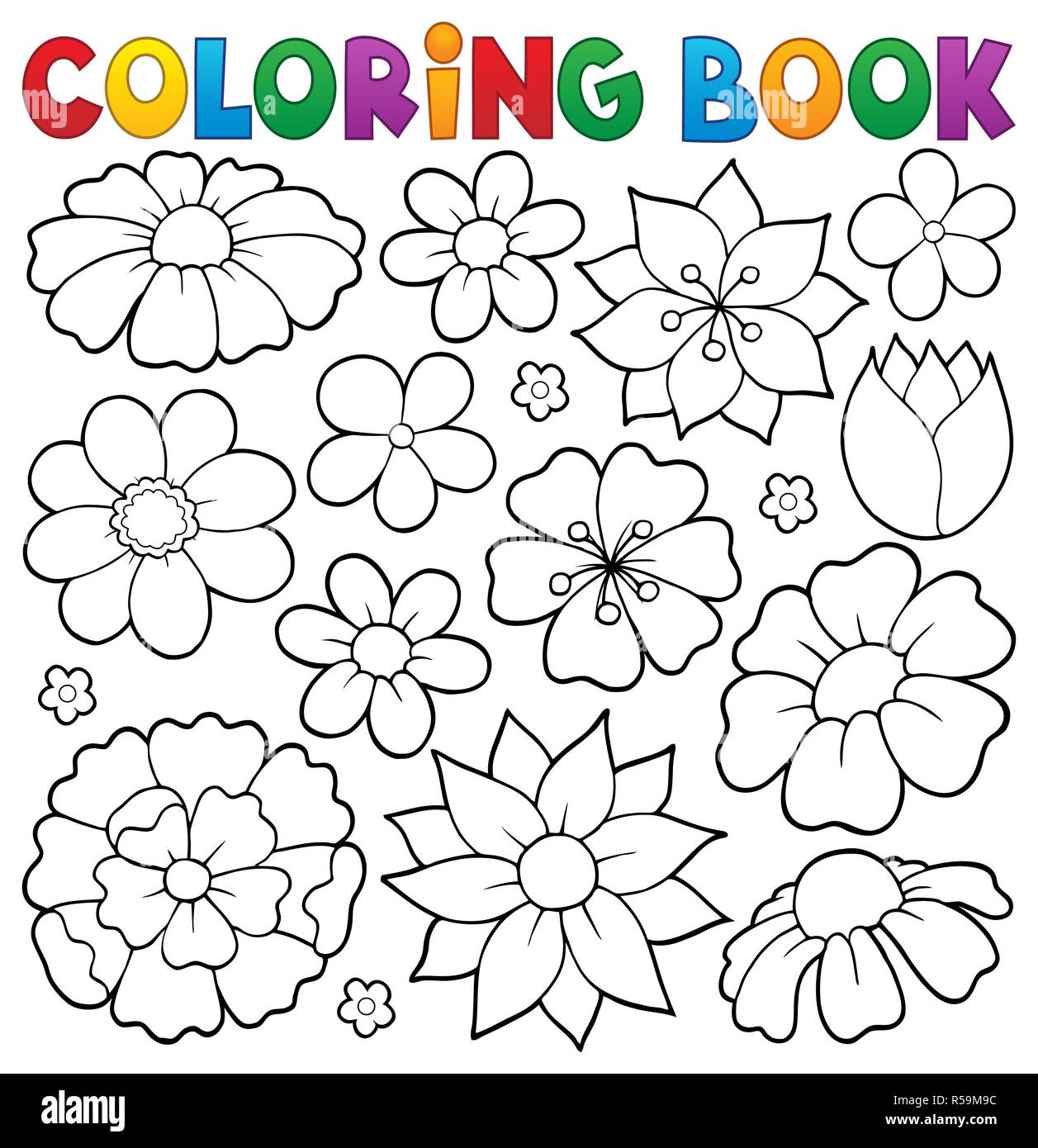 Thème 1 fleur livre à colorier Banque D'Images