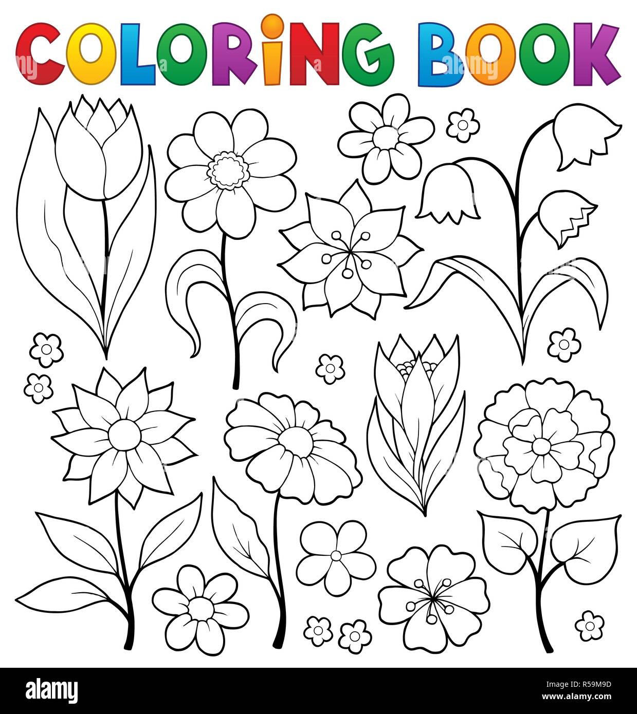 Fleur coloriage thème 2. Banque D'Images
