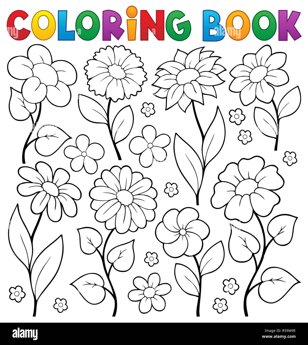 Livre de coloriage thème 3 fleurs Banque D'Images