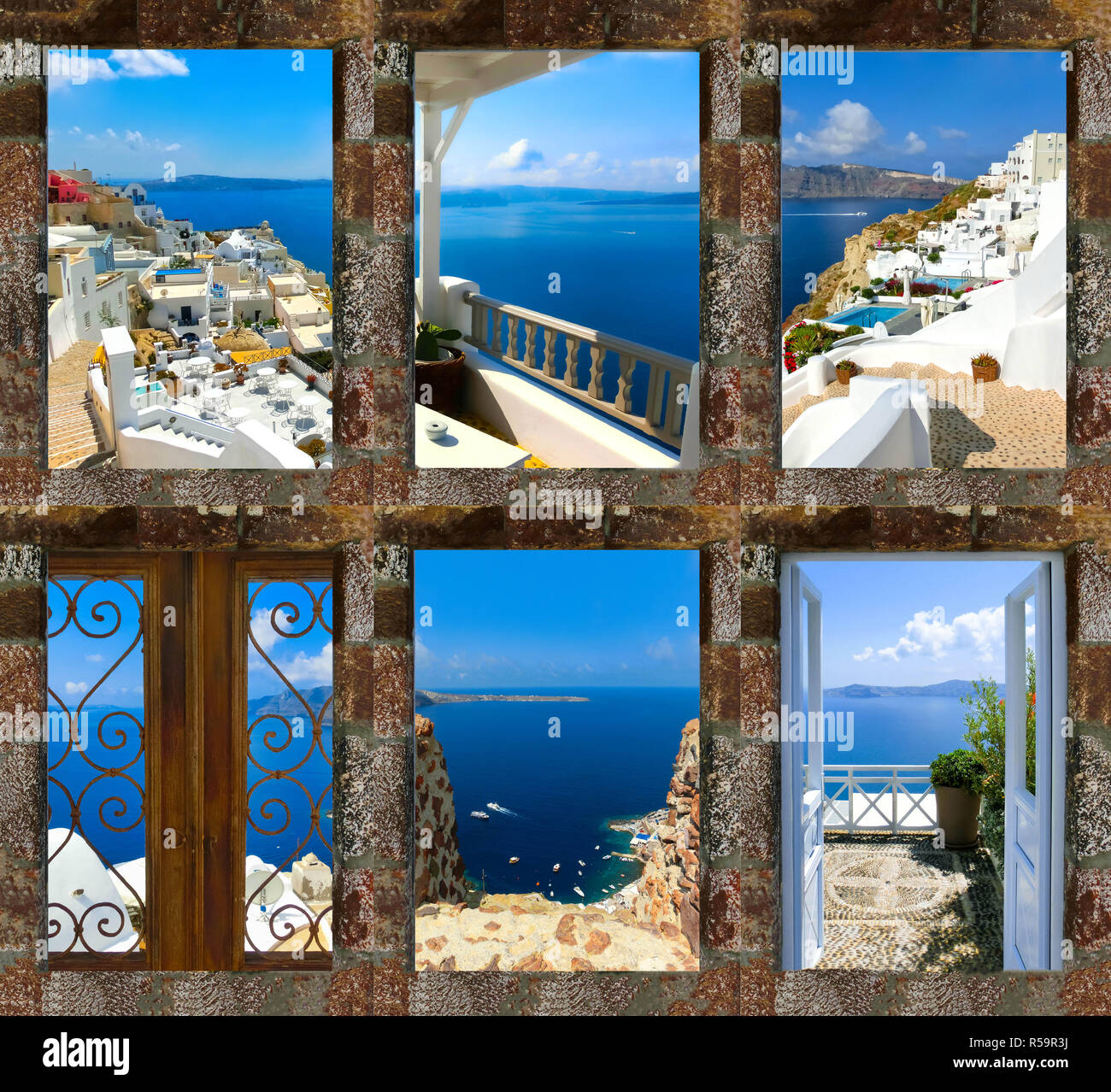 Ensemble de photos d'été à Santorin, Grèce Banque D'Images