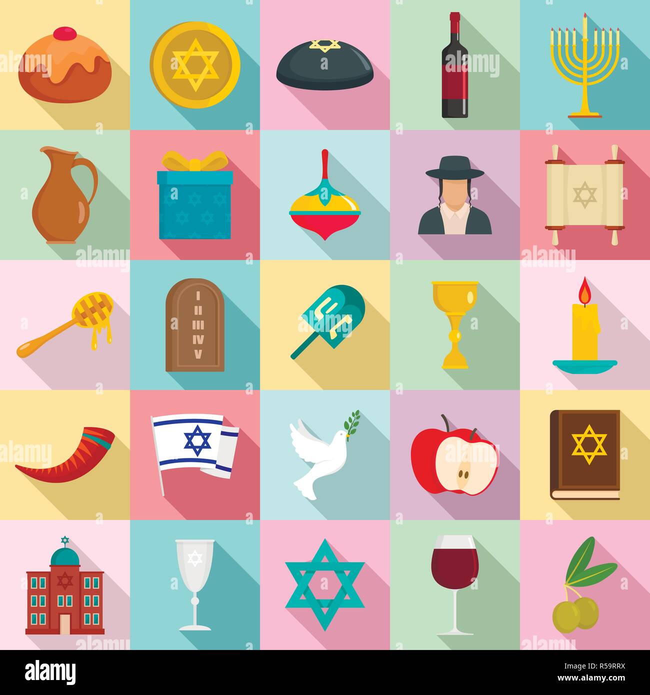 Happy hanukkah icon set. Télévision ensemble d'icônes vectorielles hanukkah heureux pour le web design Illustration de Vecteur
