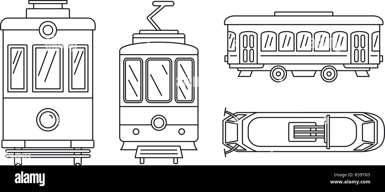 Icon Set Tramway. Contours ensemble d'icônes vectorielles tramway pour la conception web isolé sur fond blanc Illustration de Vecteur