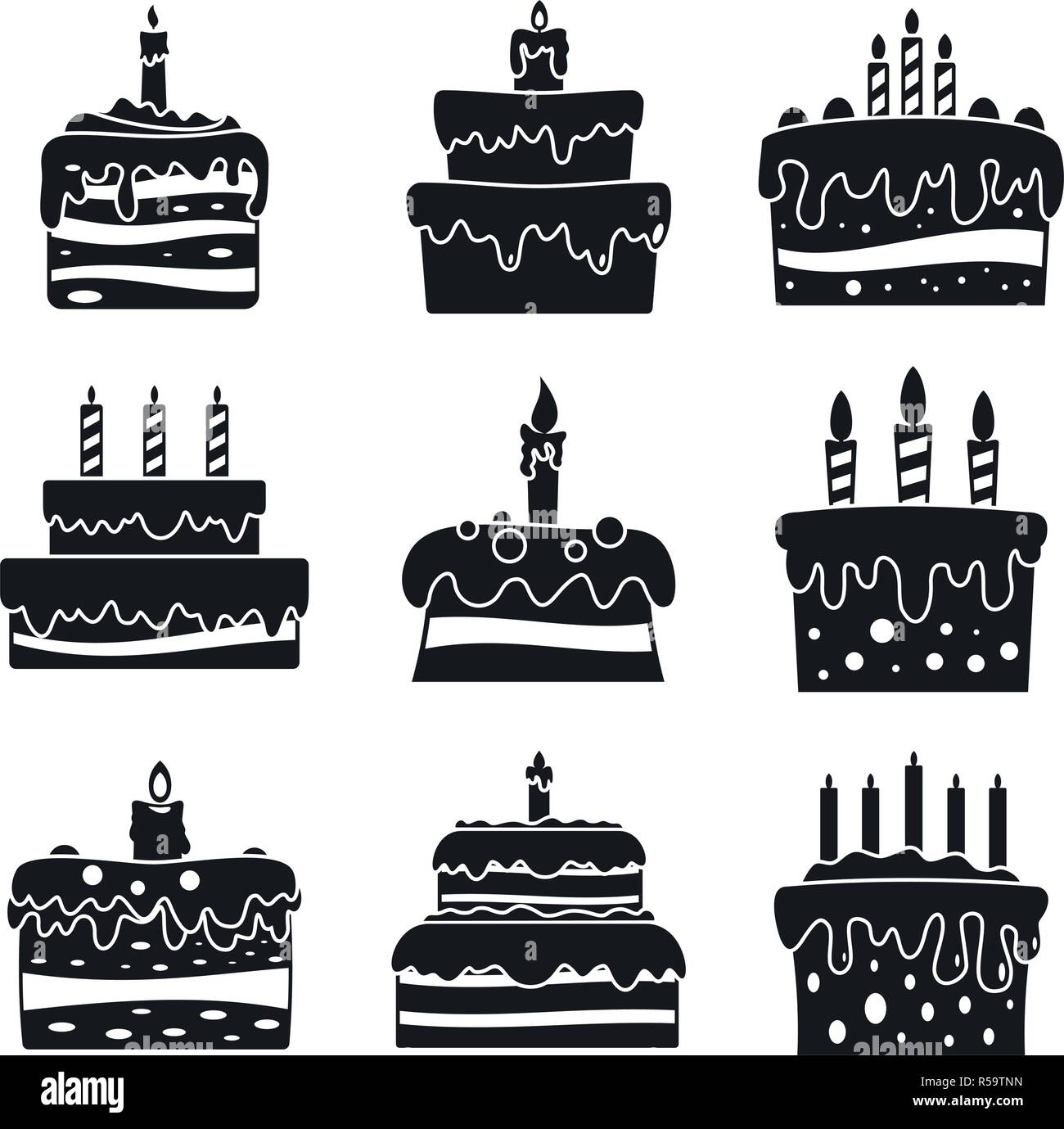 Gateau Anniversaire Creme Icon Set Simple Jeu D Anniversaire Gateau Creme Icones Vectorielles Pour Le Web Design Sur Fond Blanc Image Vectorielle Stock Alamy