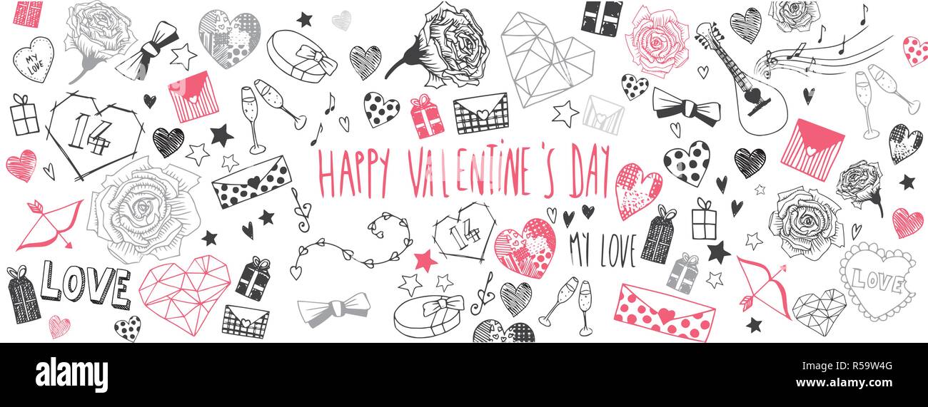 Valentines Day illustrations vecteur doodles plein bannière Illustration de Vecteur