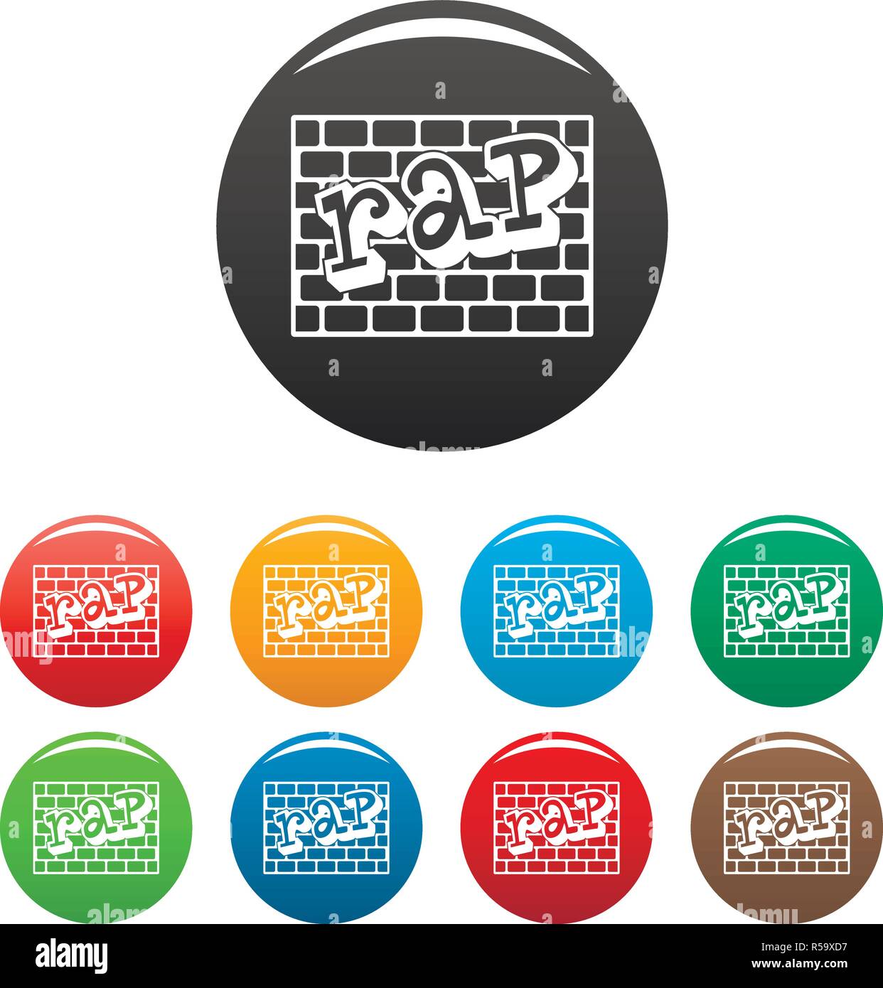 Mur de briques Rap icons set 9 vecteur de couleur isolé sur blanc pour toute conception Illustration de Vecteur