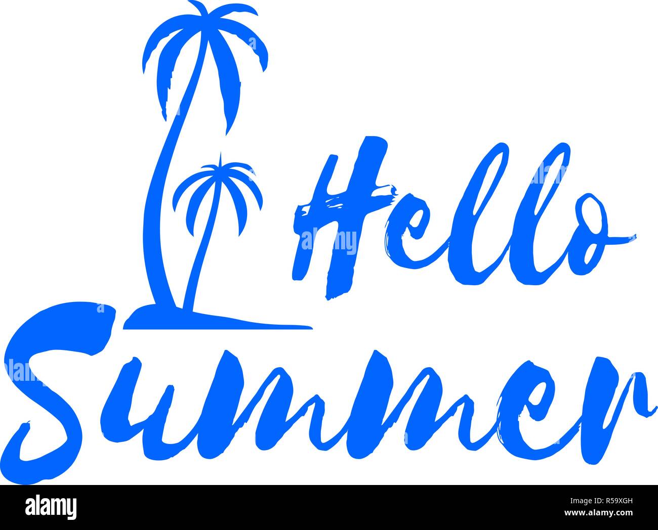 Bonjour L Ete Citation De Calligraphie Avec Des Palmiers Sur L Ile Image Vectorielle Stock Alamy
