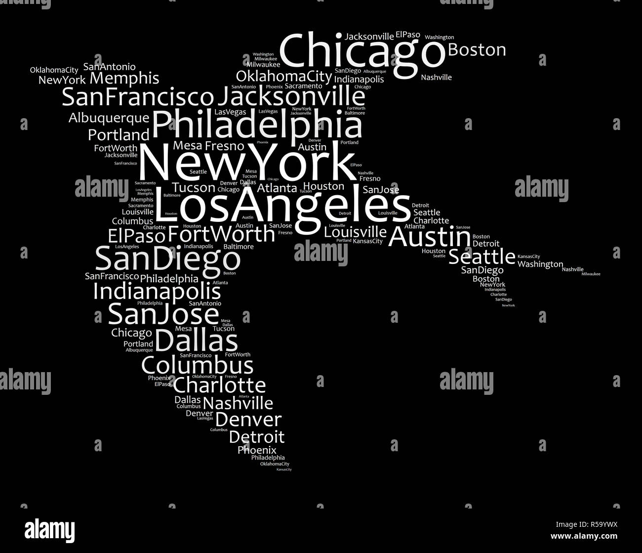 Liste des villes des États-Unis Banque D'Images