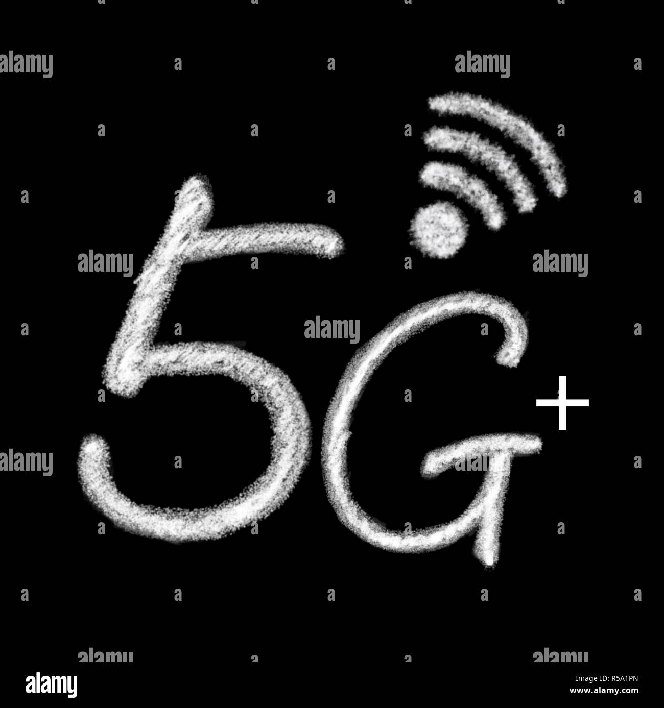 5G plus de communication avec l'icône du signal de fond nice Banque D'Images