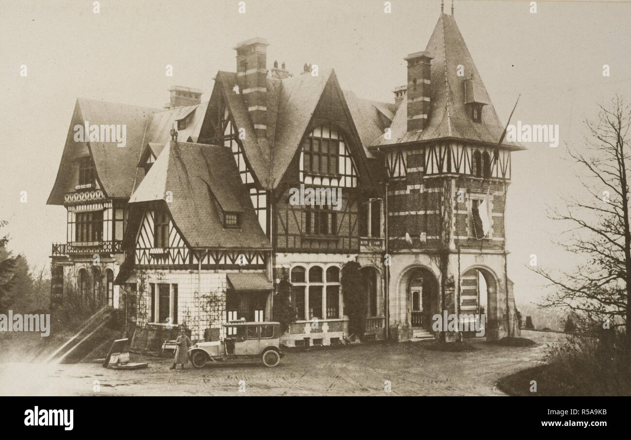 Au château de Spa Kaiser qui s'enfuit. Ce château à Spa a été l'accueil de l'Empereur pendant les dernières étapes de la guerre. Ici il a écrit son abdication et commencé à son vol mémorable en Hollande ca. 1918-1919 Banque D'Images