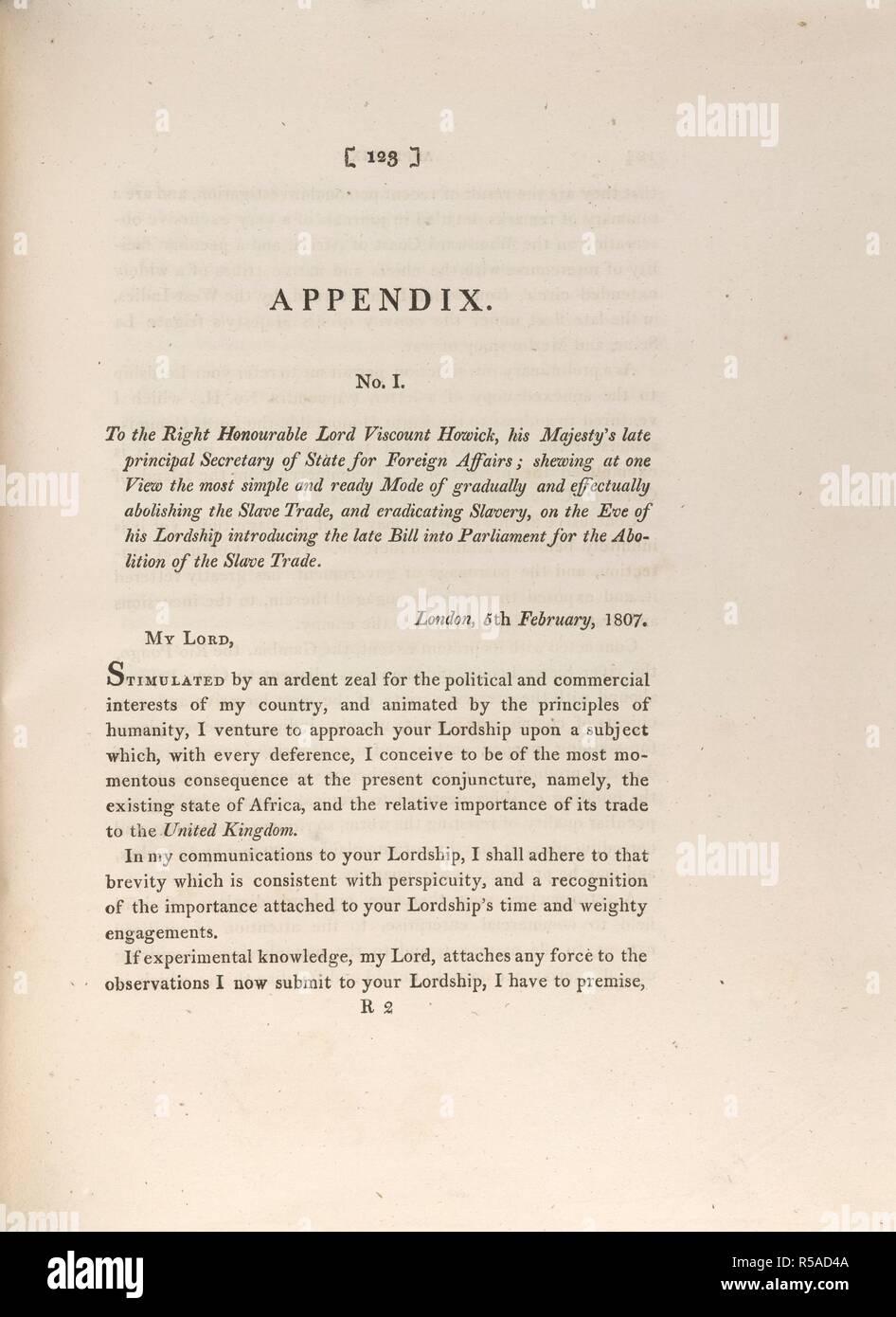 Une lettre. Observations sur la côte au vent de l'Afrique, th. G. & W. Nicol ; James Asperne : Londres, 1807. Une lettre de Joseph Corry pour le Très Honorable Lord Vicomte Howick, Sa Majesté est tard principal secrétaire d'État aux Affaires étrangères sur les moyens de l'abolition du commerce des esclaves. Image prise à partir d'observations sur la côte au vent de l'Afrique, la religion, le caractère, les douanes, &c. des indigènes avec une annexe, contenant une lettre sur les moyens de l'abolition du commerce des esclaves. [Avec des plaques.]. Publié à l'origine/produit dans G. & W. Nicol ; James Asperne : Londres, 1807. . Source : 148. Banque D'Images