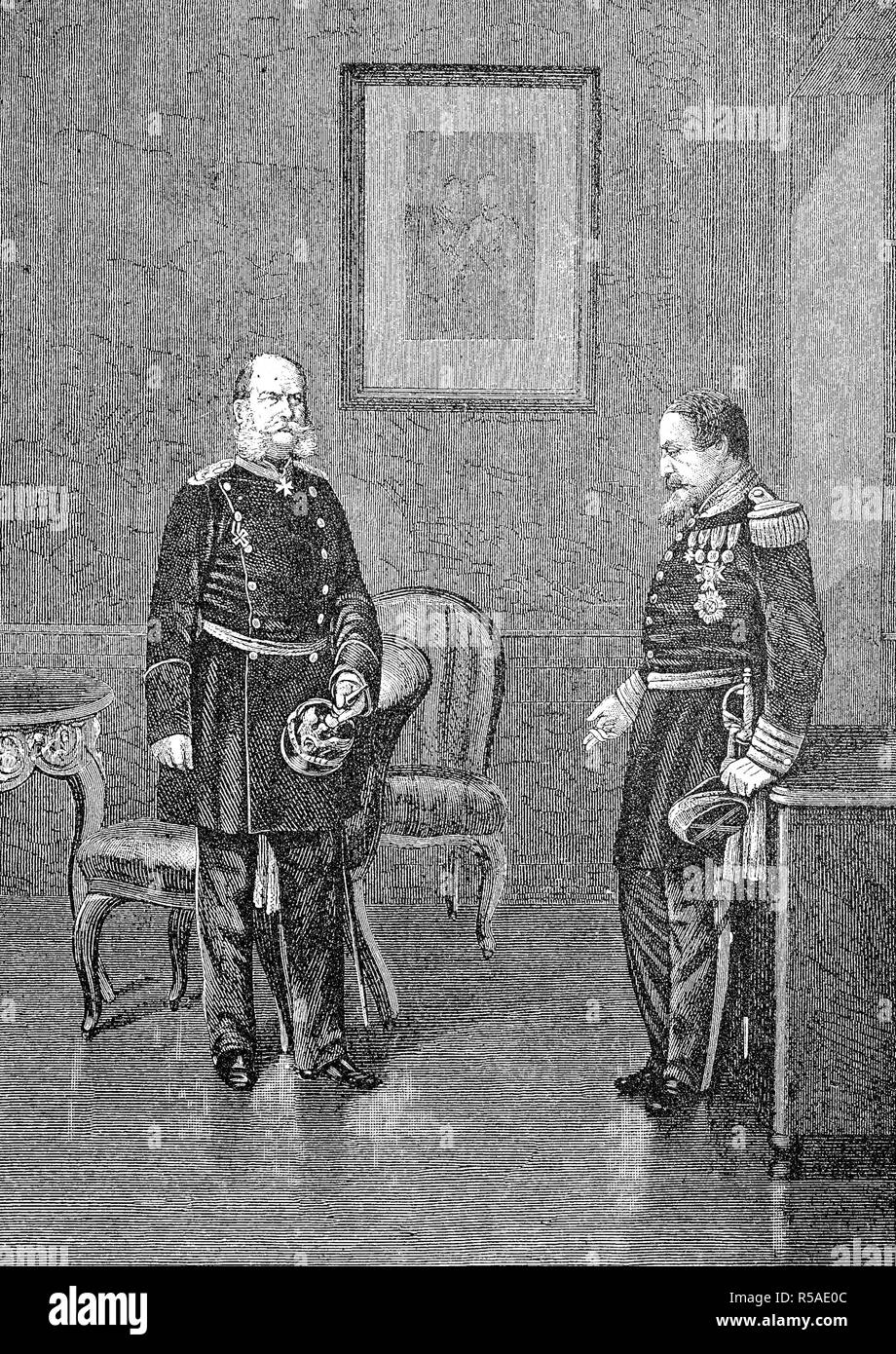 Le Roi William et Napoléon III après la capitulation de Sedan dans le château de Bellevue le 2 septembre 1870, la reproduction d'un Banque D'Images