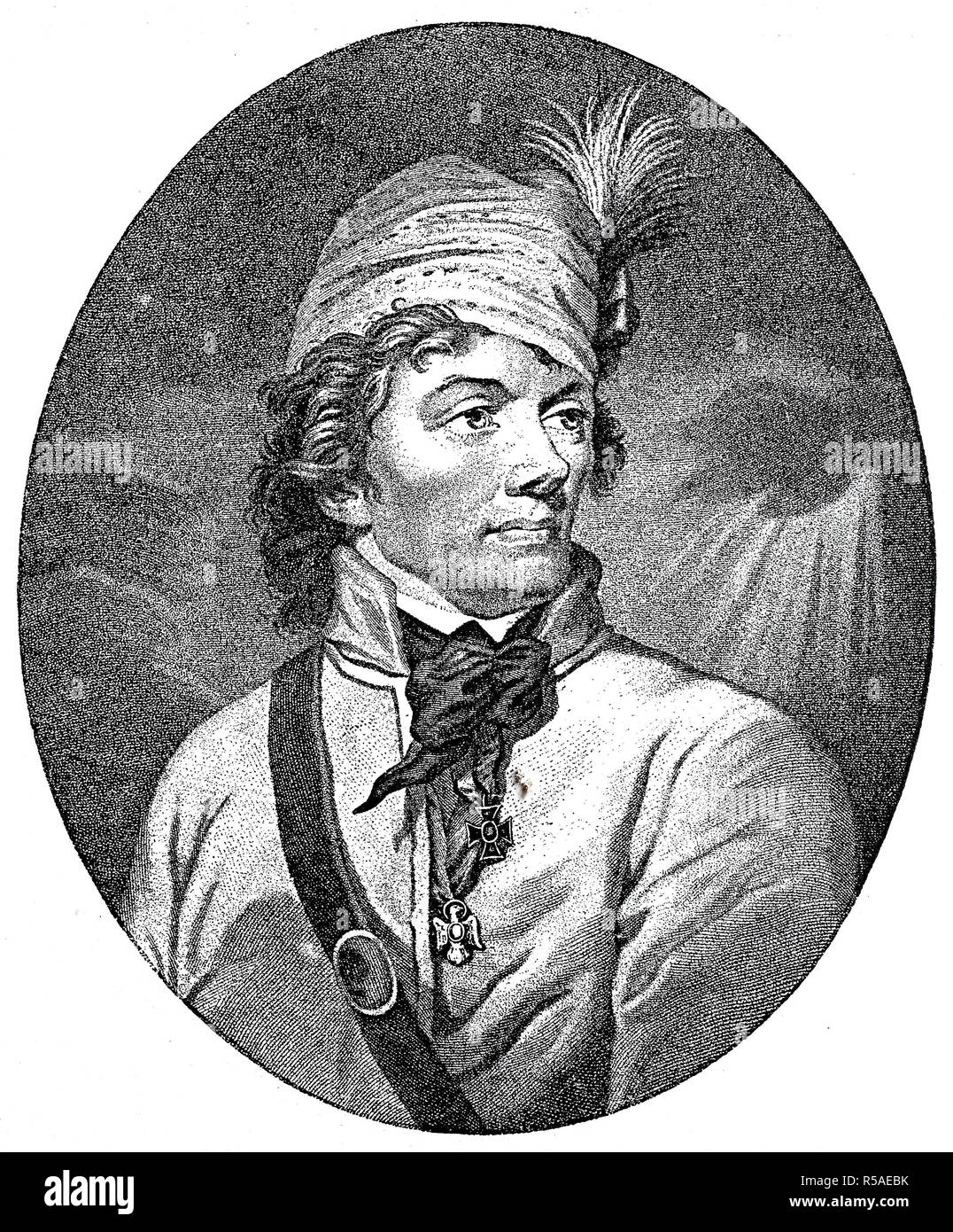 Andrzej Tadeusz Bonawentura Kosciuszko, le 4 février 1746, le 15 octobre 1817, est un ingénieur militaire, woodcut, Pologne Banque D'Images