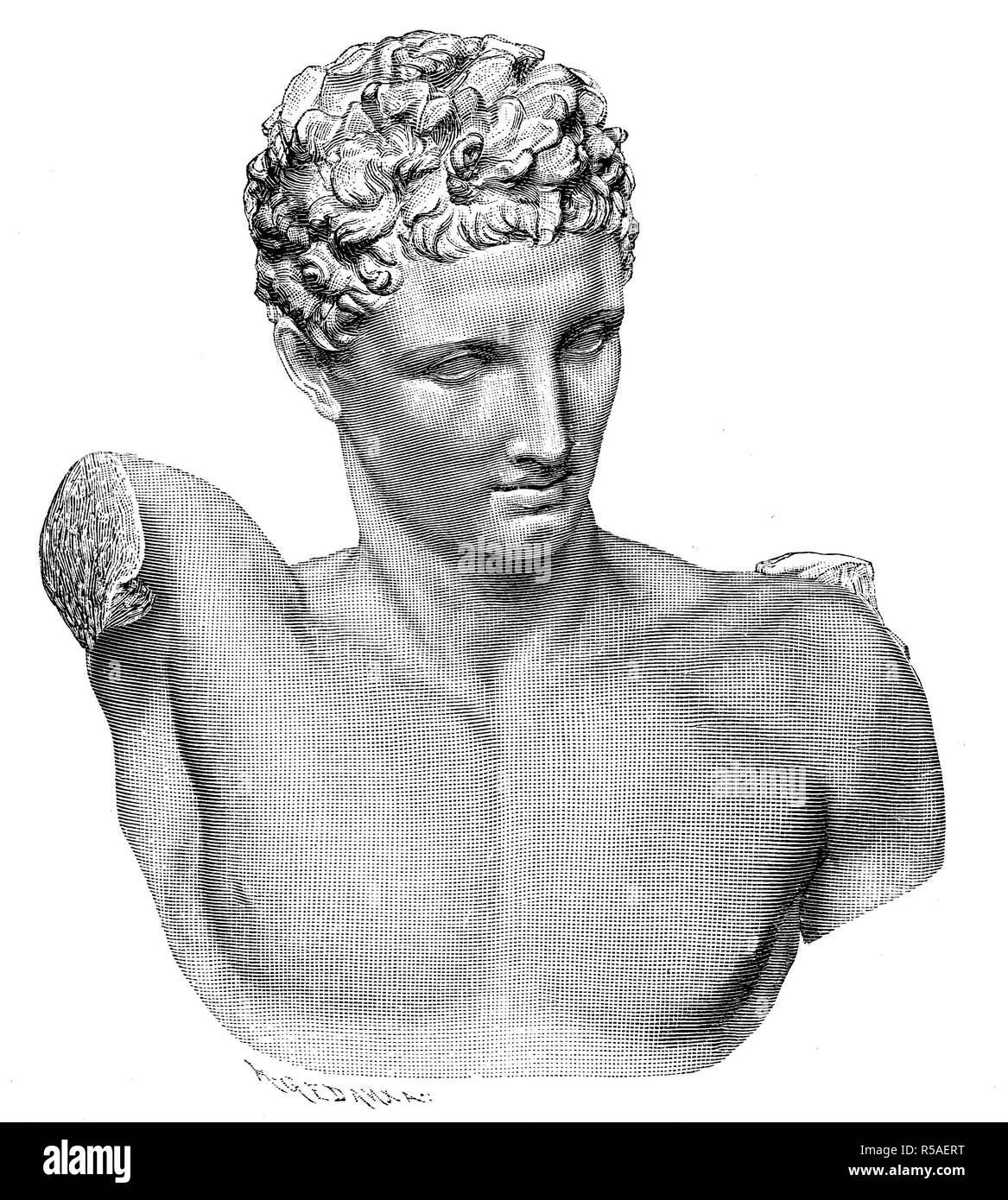 Statue en marbre de Hermese, messager des dieux, 1880, gravure sur bois, Grèce Banque D'Images