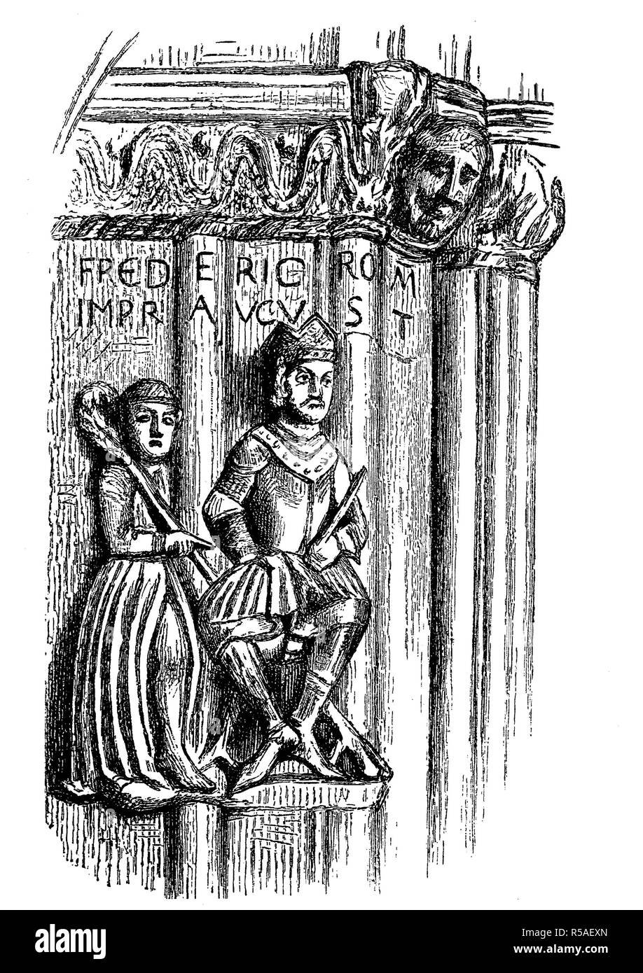 Les sculptures de Frédéric Barberousse et Mgr Albert de Freising sur le portail de la cathédrale de Freising et l Banque D'Images
