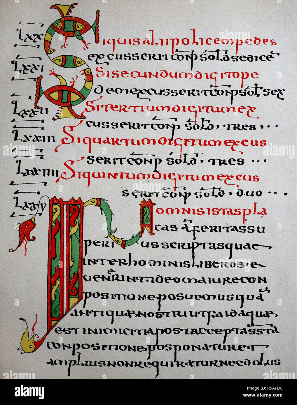 Édit de la roi Lombard Rothari de l'année 643, le plus ancien manuscrit de la lois Lombard, écrit entre 671 et 736, Banque D'Images