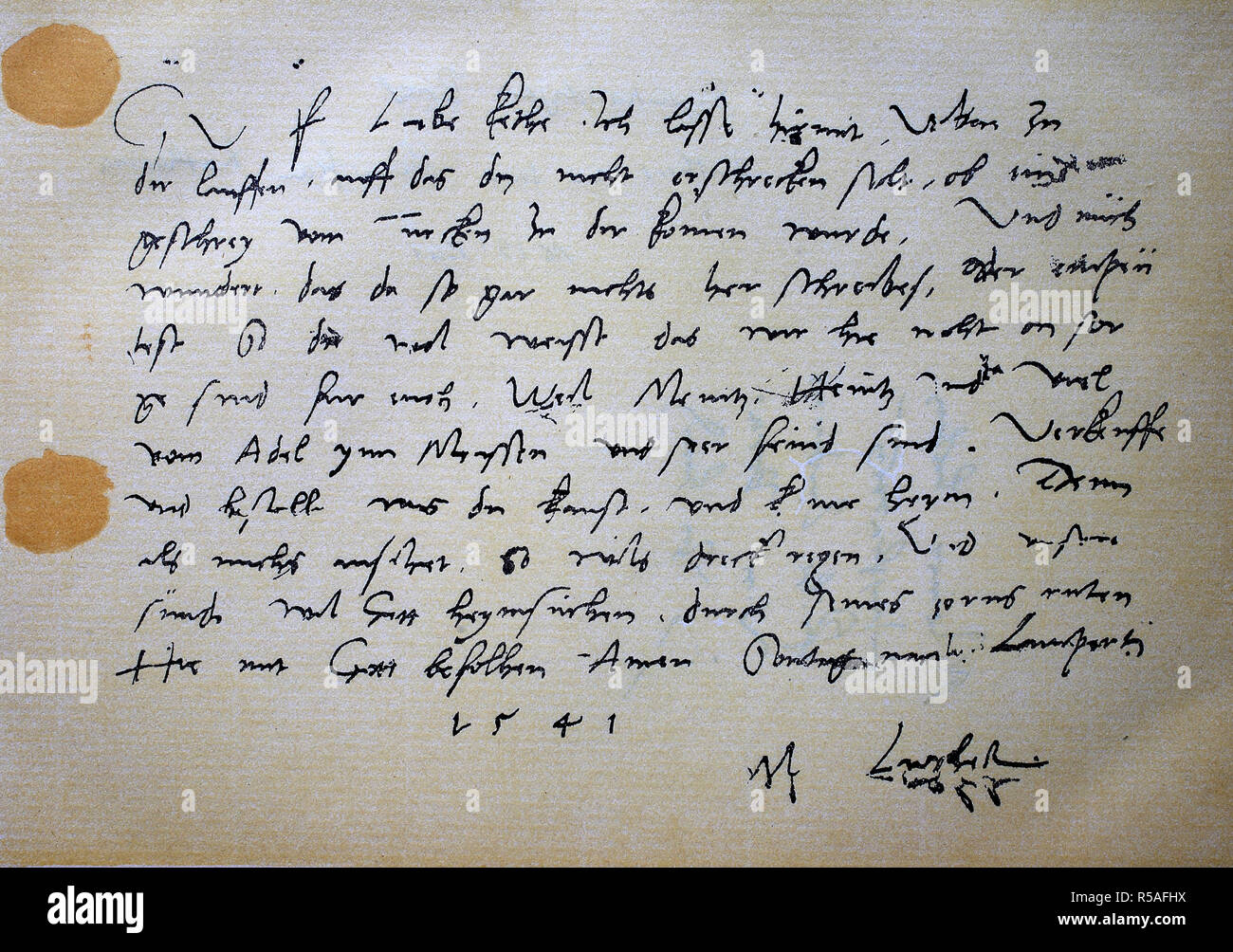 Une lettre autographe de Martin Luther pour sa maîtresse Katharina de Septembre 18, 1541, gravure sur bois, Allemagne Banque D'Images