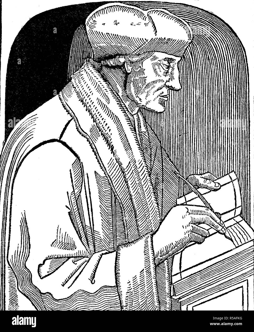 Desiderius Erasmus Roterodamus, connu comme Erasmus ou Erasme de Rotterdam, un humaniste de la Renaissance, 1467, 1536, gravure sur bois Banque D'Images