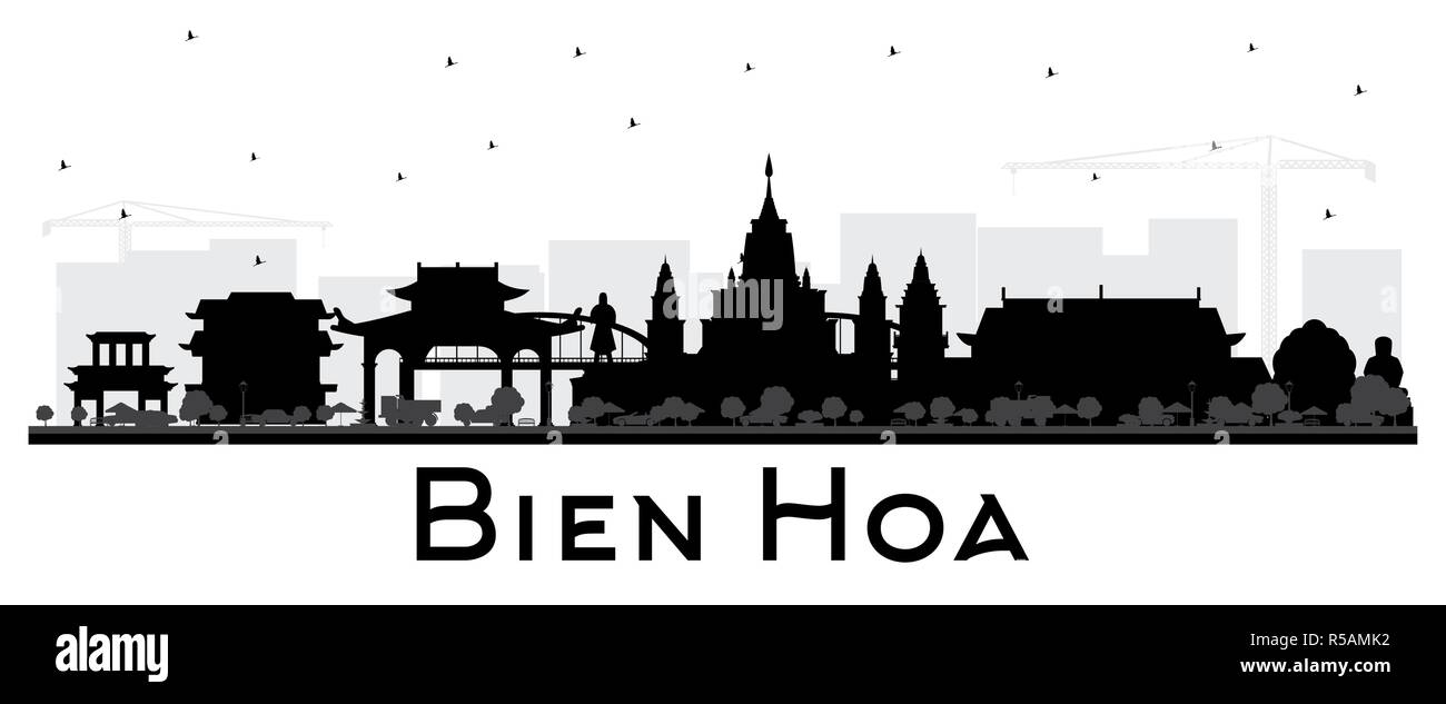 Bien Hoa Vietnam Ville Silhouette aux bâtiments noir isolé sur blanc. Vector Illustration. Les voyages d'affaires et tourisme Concept Illustration de Vecteur