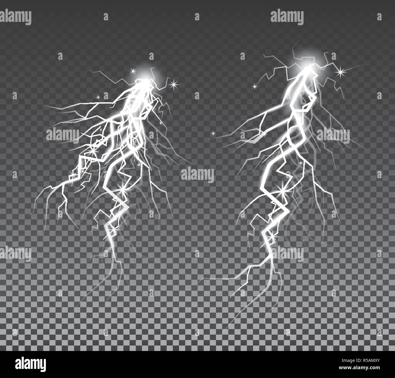 Ensemble d'éclairs sur fond transparent. Orage et des éclairs. Vector Illustration. Illustration de Vecteur