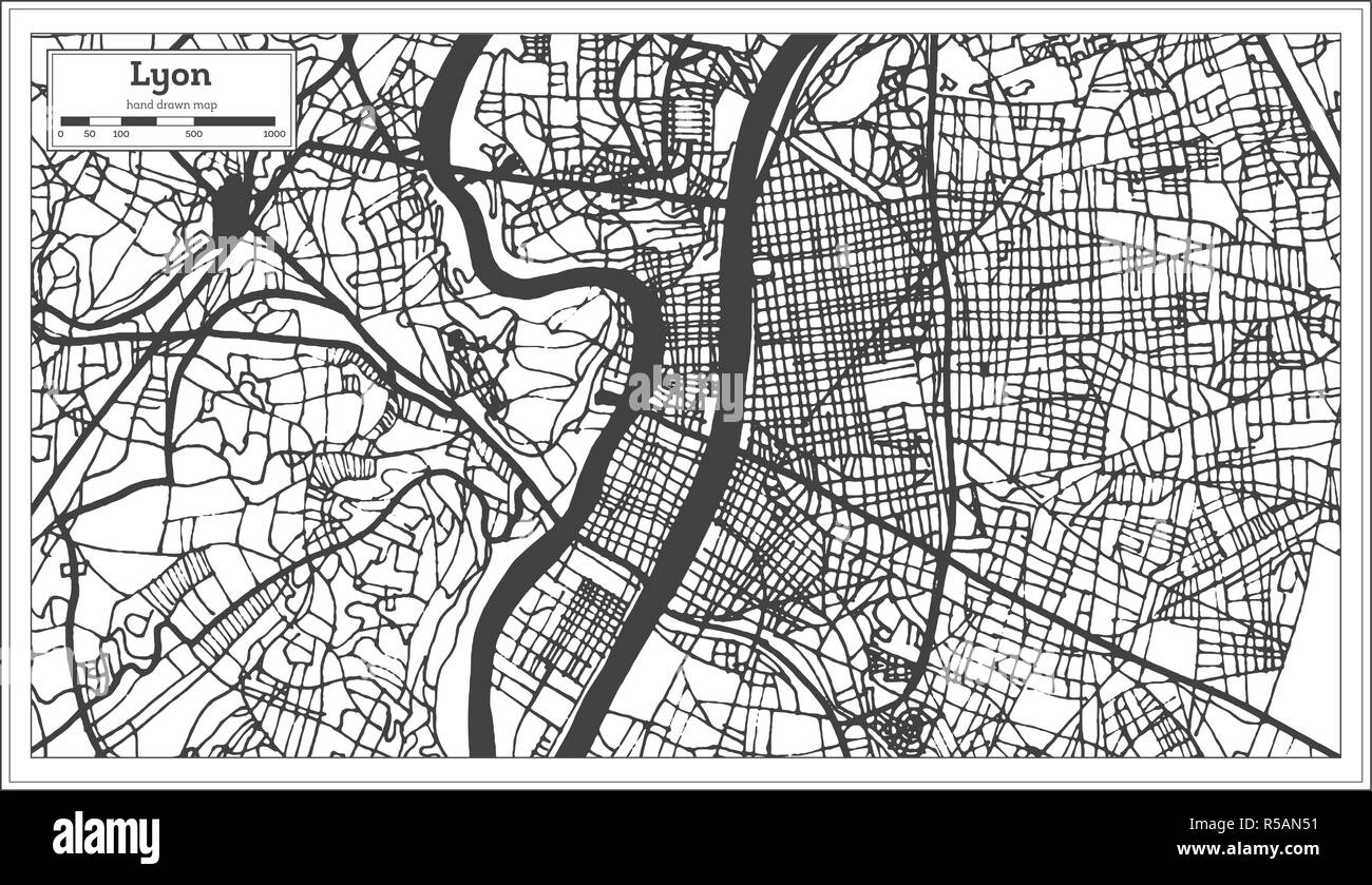 Lyon France Plan de ville en style rétro. Une carte de Noël. Vector Illustration. Illustration de Vecteur