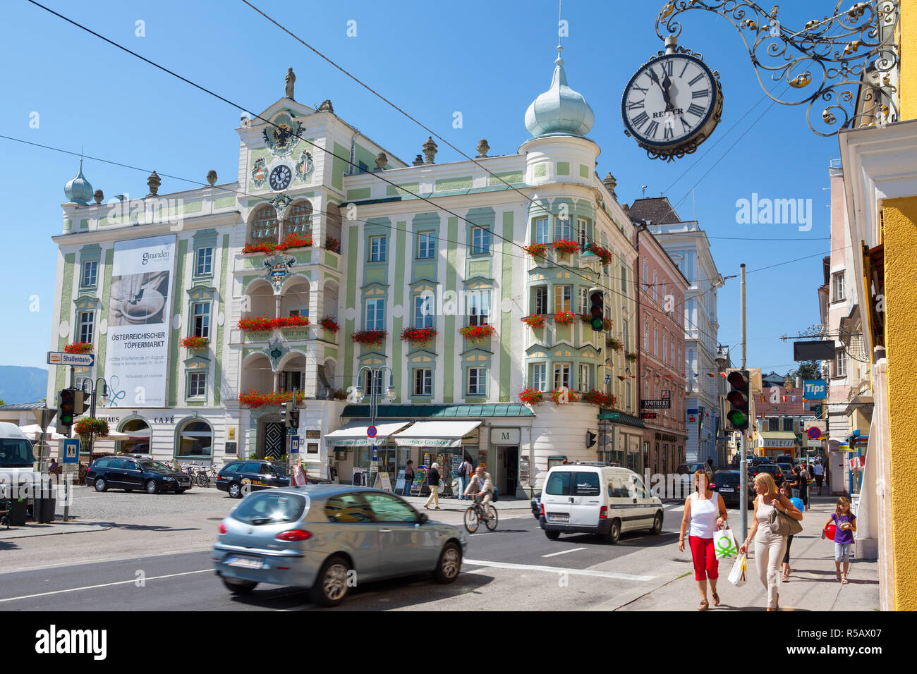 Hôtel de ville (Rathaus), Gmunden, Salzkammergut, Haute Autriche, Autriche Banque D'Images Hôtel de ville (Rathaus), Gmunden, Salzkammergut, Haute Autriche, Autriche Banque D'Images