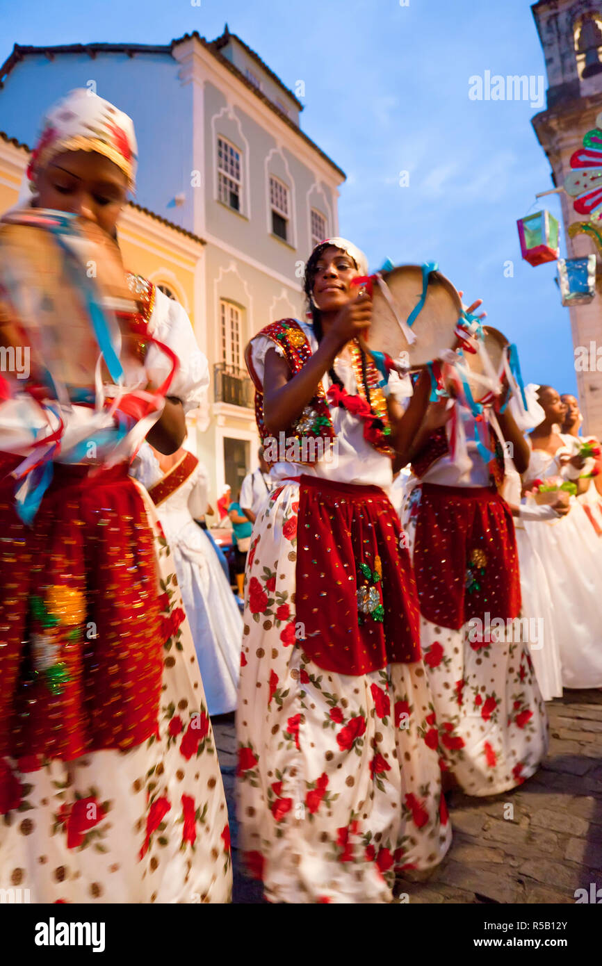 Défilé de Noël et carnaval, Pelourinho, Salvador, Bahia, Brésil Banque D'Images