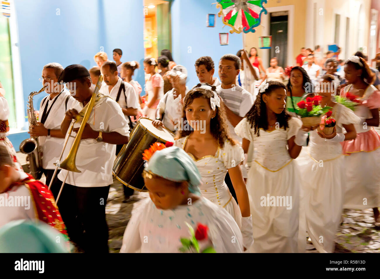 Défilé de Noël et carnaval, Pelourinho, Salvador, Bahia, Brésil Banque D'Images