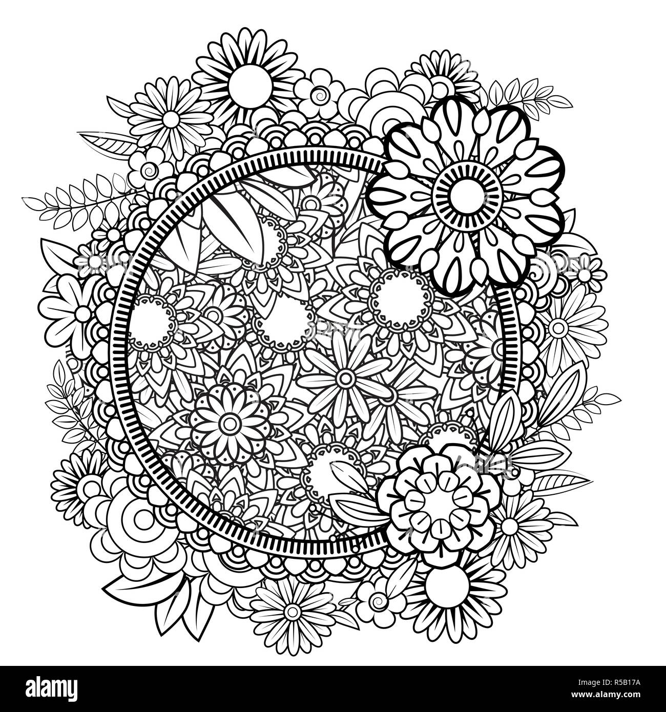 Des profils coloriage avec motif fleurs. Doodle noir et blanc guirlande. Floral mandala. Vector illustration art ligne Bouquet isolé sur fond blanc. Élément de design ronde Illustration de Vecteur Des profils coloriage avec motif fleurs. Doodle noir et blanc guirlande. Floral mandala. Vector illustration art ligne Bouquet isolé sur fond blanc. Élément de design ronde Illustration de Vecteur