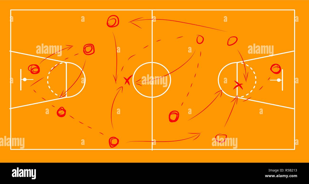 Terrain de sport de basket-ball avec plan de stratégie jeu régime rouge  isolated on white Image Vectorielle Stock - Alamy