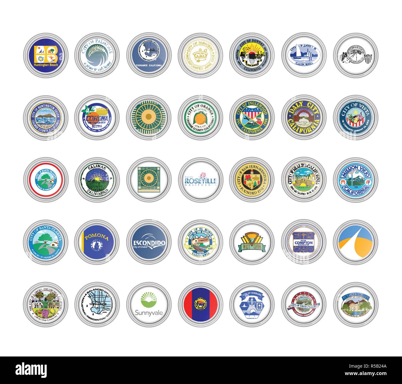 Ensemble d'icônes vectorielles. Sceaux de l'état de Californie, aux États-Unis. 3D illustration. Illustration de Vecteur